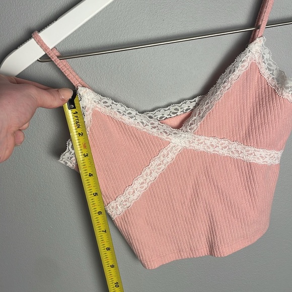 Aeropostale Pink/White Crisscross Lace-Trim Cropped Cami Adjustable Straps | XS - Picture 6 of 6